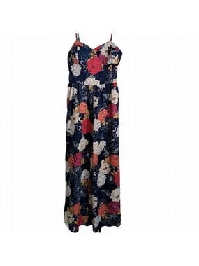 BAND OF THE FREE bold floral palazzo pant jumpsuit coastal lined padded top LG